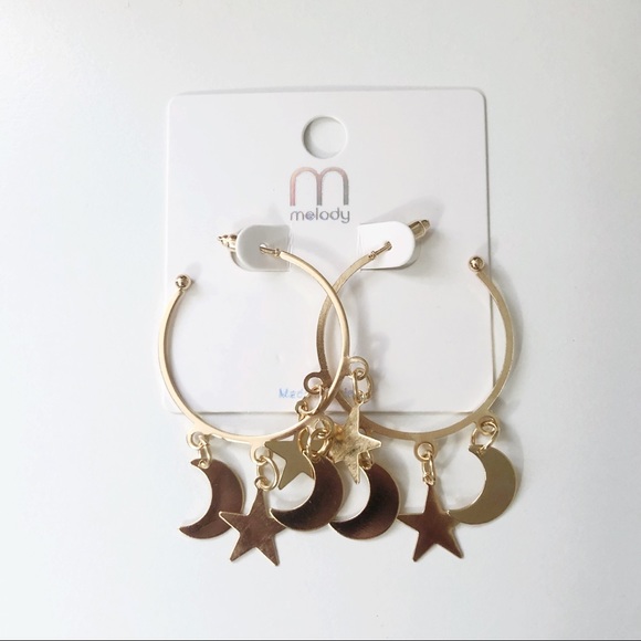 Jewelry - RESTOCK Gold moon and stars charm hoop earrings
